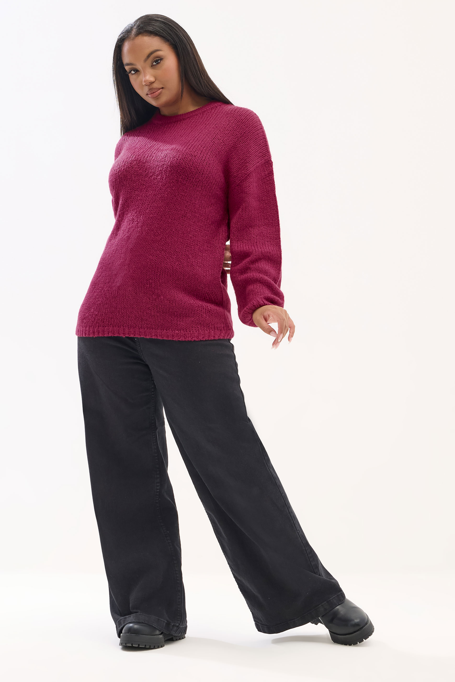 YOURS Plus Size Dark Pink Soft Touch Knitted Jumper | Yours Clothing 1