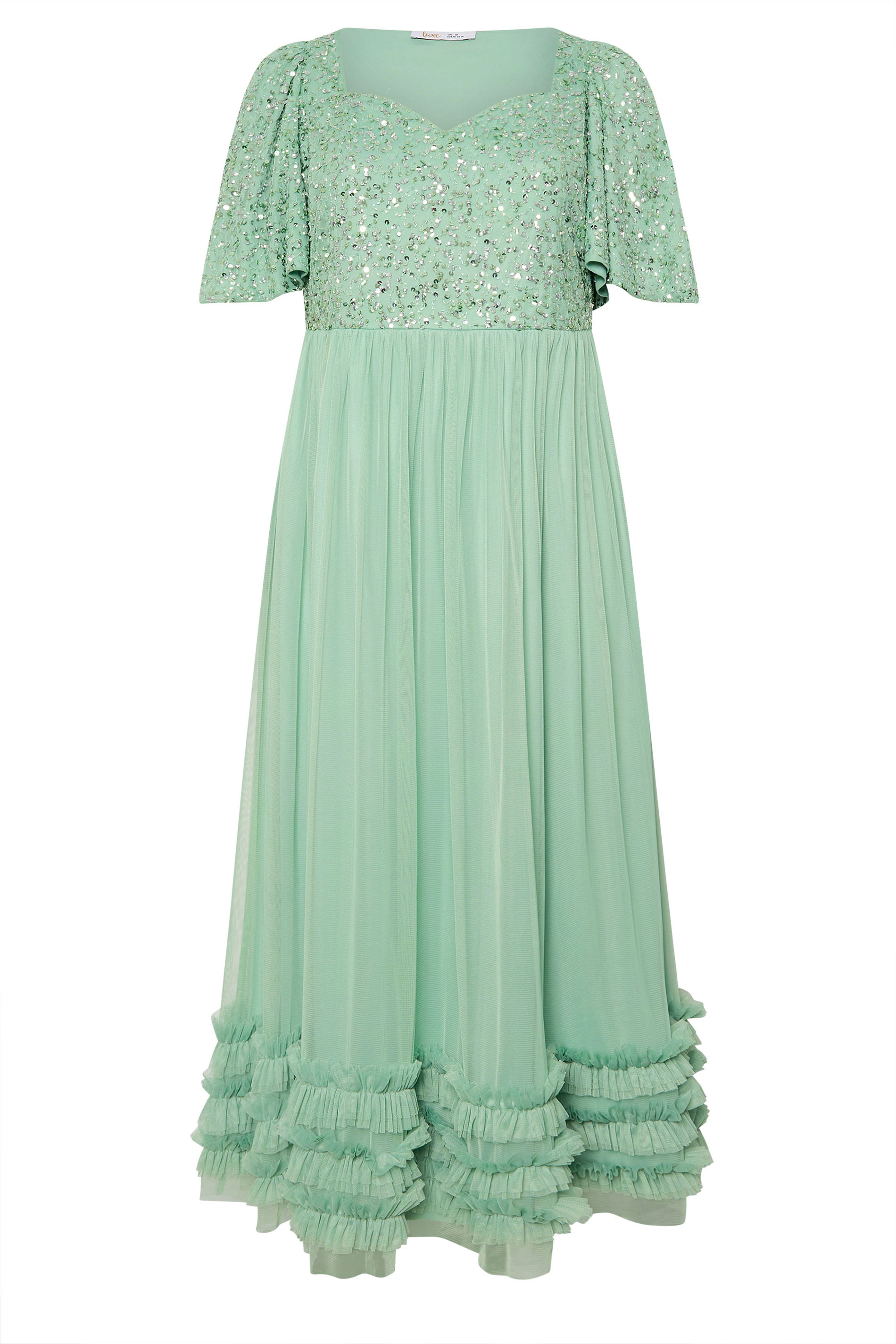 LUXE Plus Size Sage Green Embellished Ruffle Maxi Dress | Yours Clothing 5