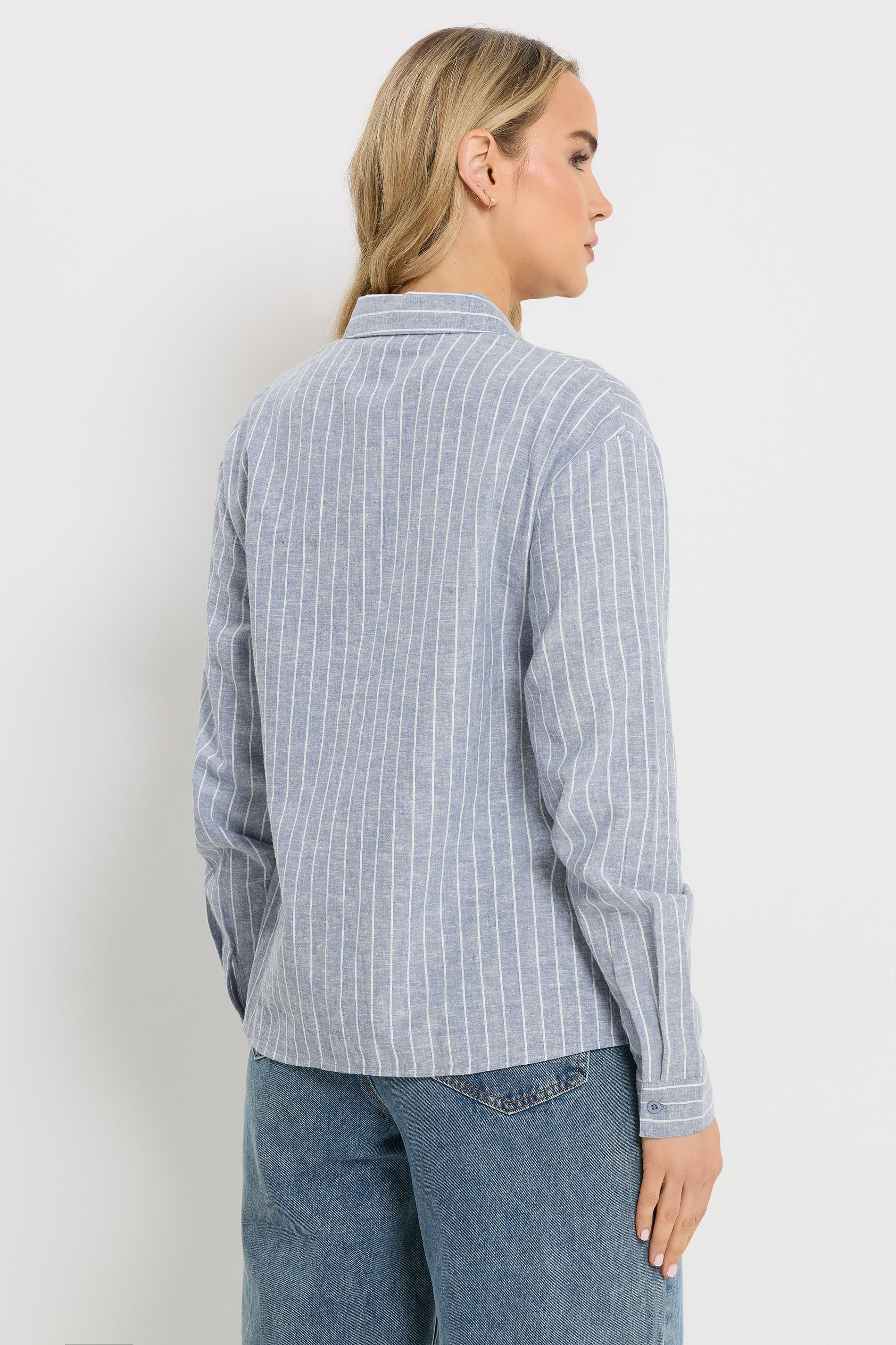 LTS Tall Blue Stripe Cotton Collared Shirt | Long Tall Sally  4