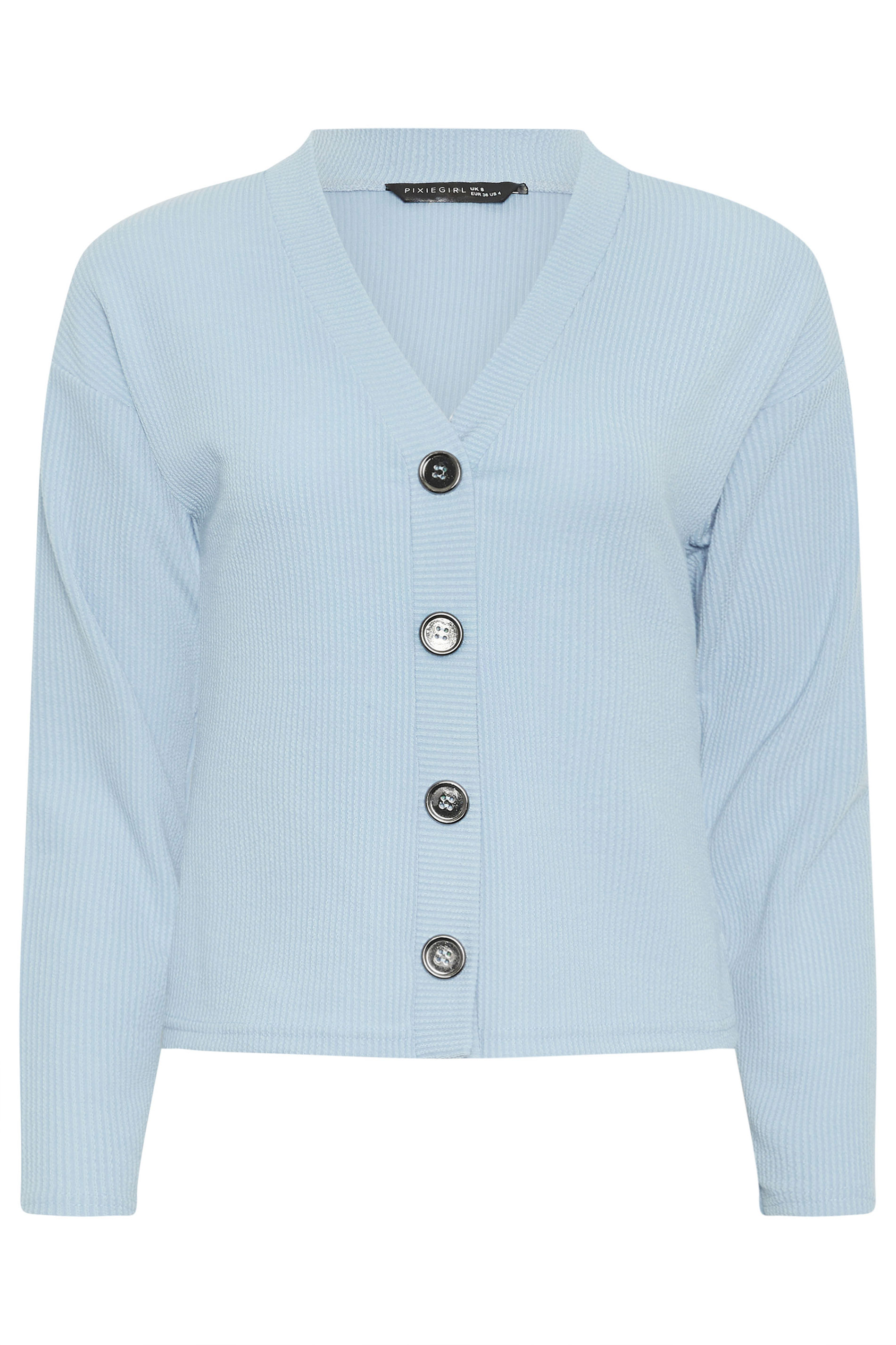 PixieGirl Petite Women's Light Blue Ribbed Soft Touch Cardigan | PixieGirl 5