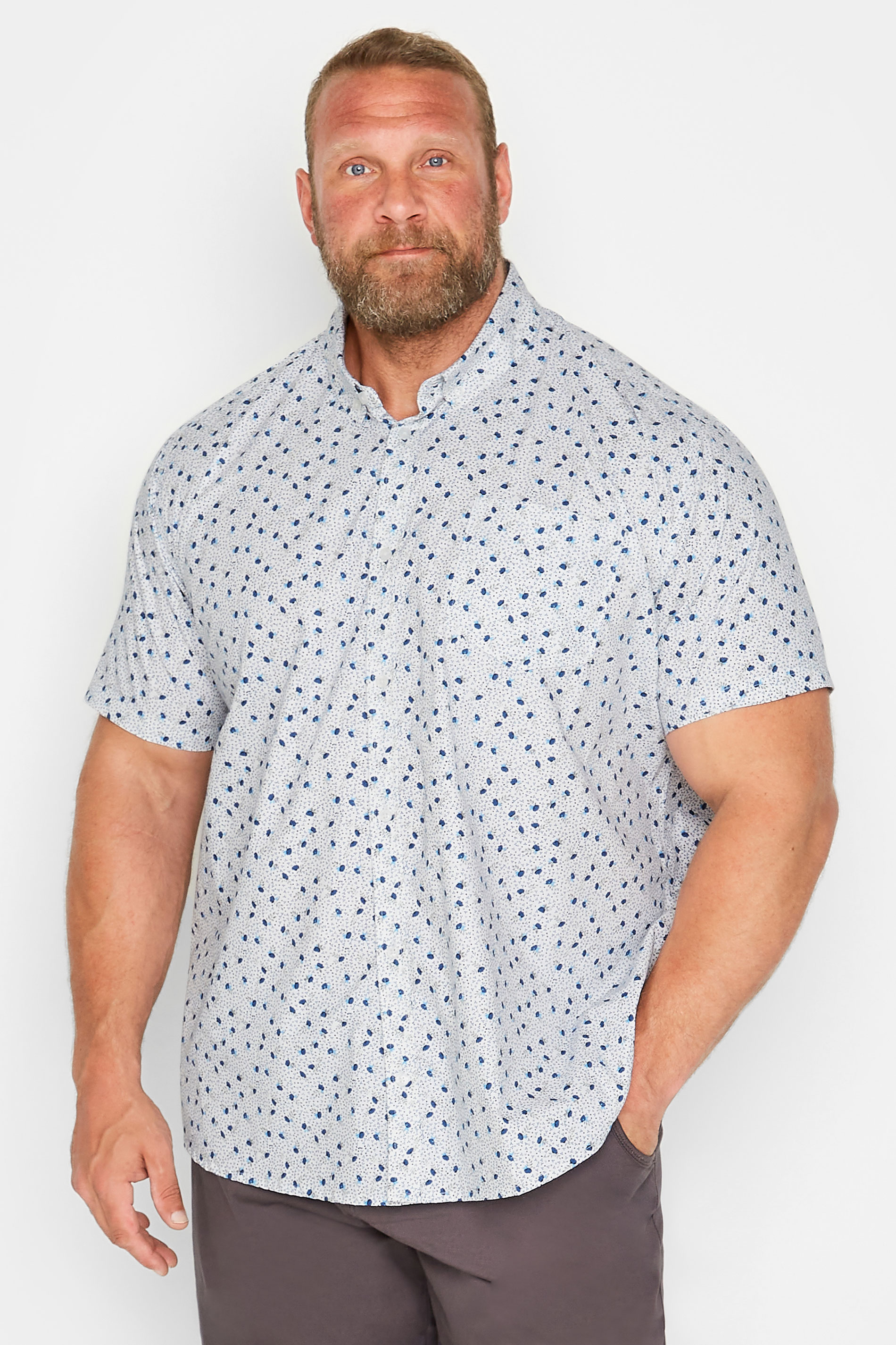 BadRhino Big & Tall White Floral Print Short Sleeve Shirt | BadRhino 3