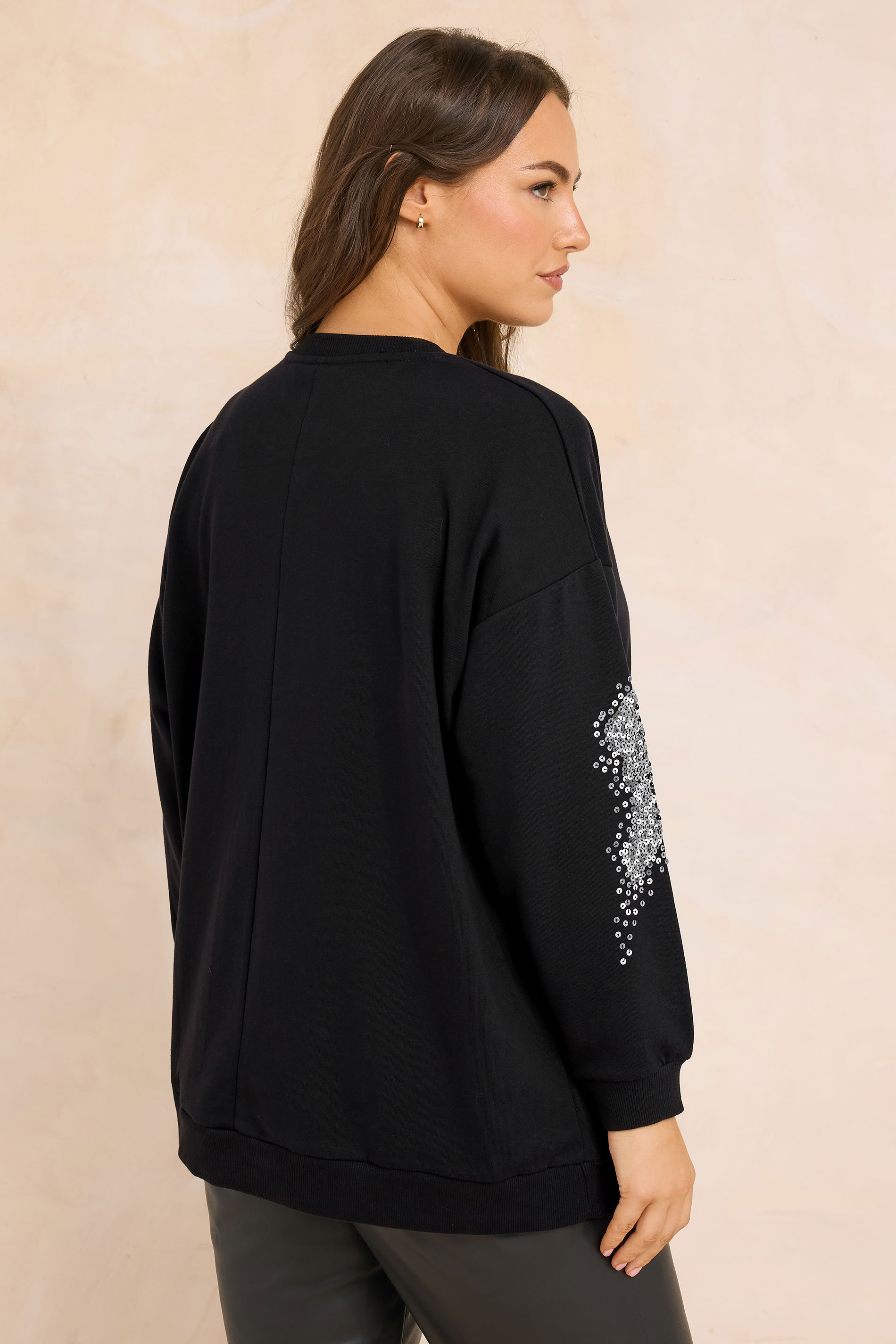 EVANS Plus Size Black & Silver Sequin Embellished Sweatshirt | Evans 2