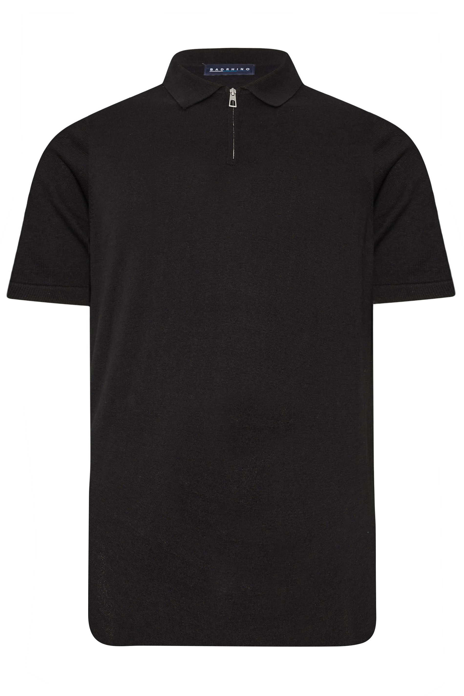 BadRhino Big & Tall Black Knitted Short Sleeve Zip Polo Shirt | BadRhino 2
