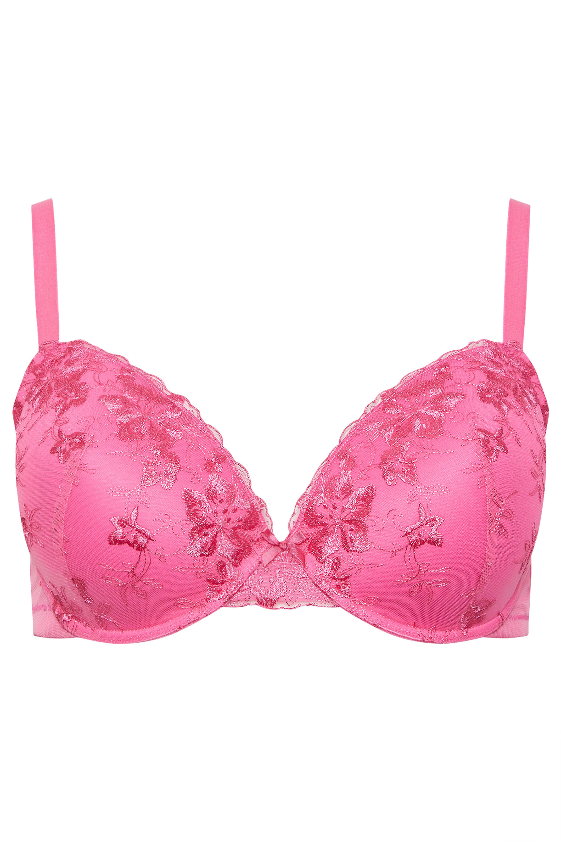 YOURSET 2 PACK Plus Size Black & Pink Floral Lace Embroidered Padded Bras | Yours Clothing 8