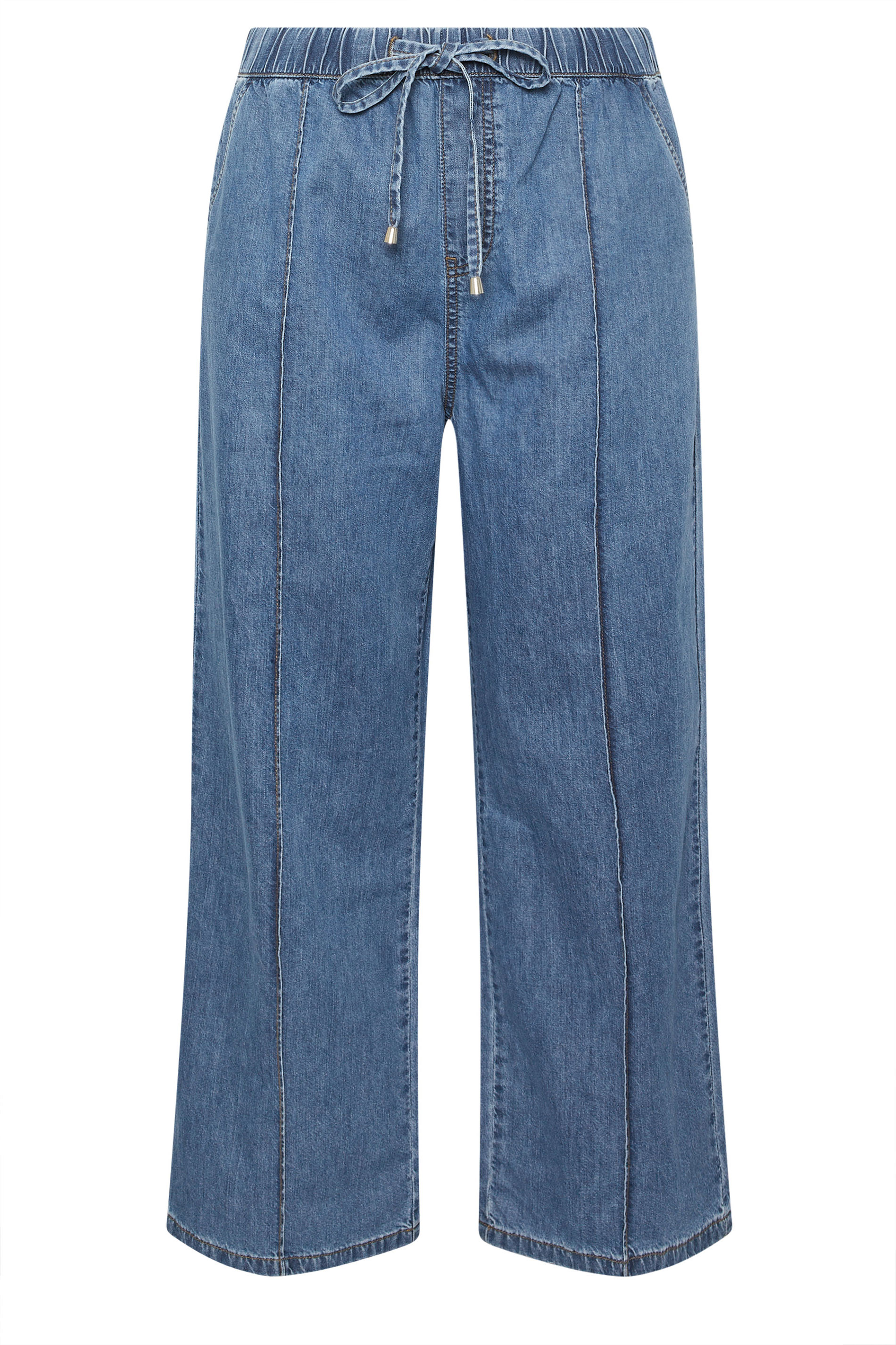 YOURS Plus Size Mid Blue Seam Front Wide Leg Jeans | Yours Clothing 5