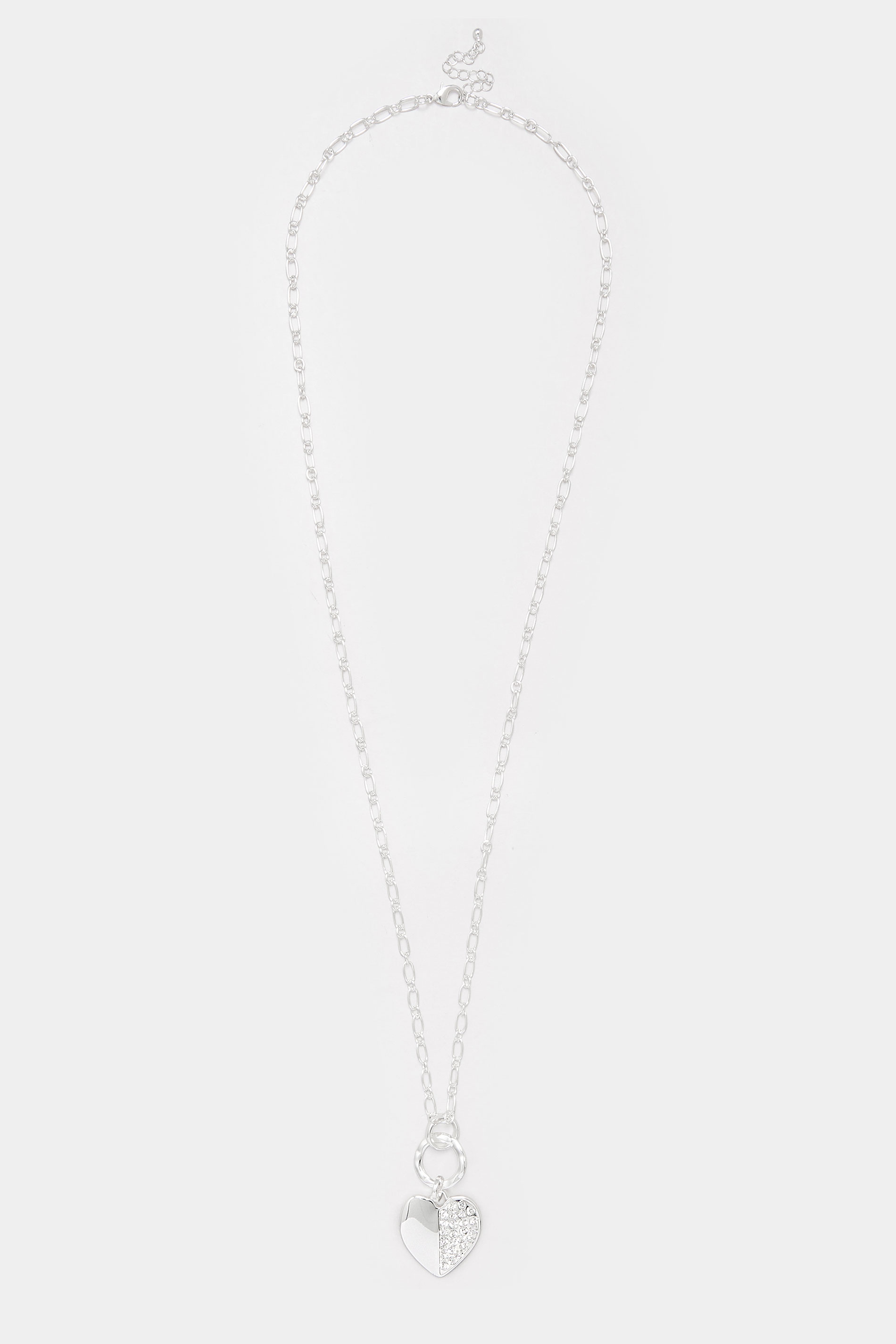 Silver Tone Diamante Chain Heart Necklace | Yours Clothing 3