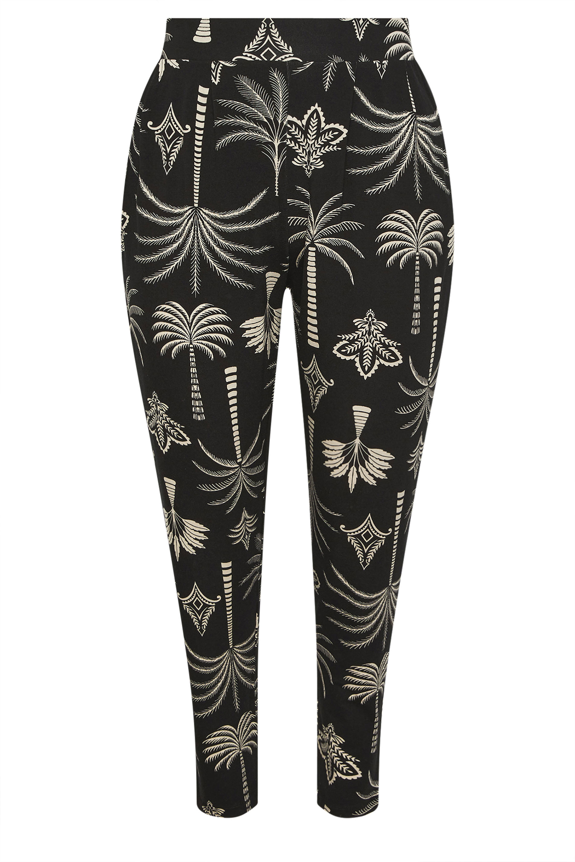 YOURS Plus Size Black Palm Print Balloon Trousers | Yours Clothing 5