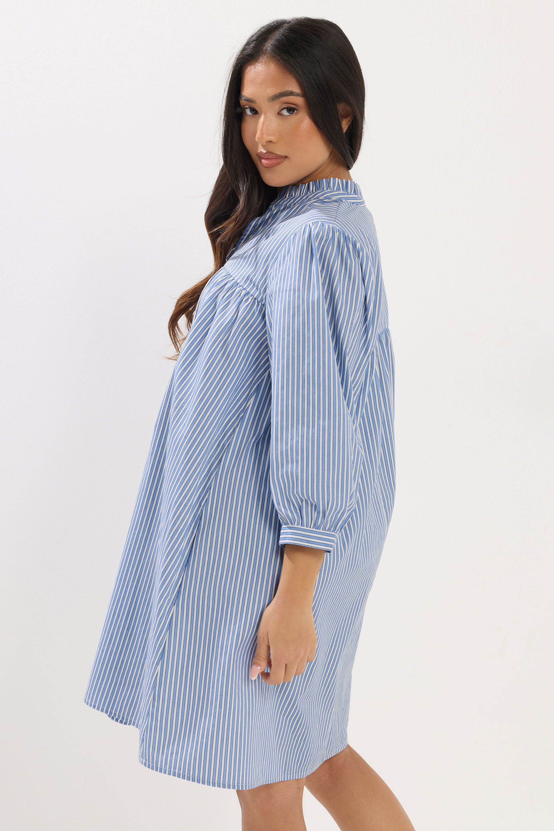 PixieGirl Petite Women's Blue Stripe Smock Cotton Dress | PixieGirl 4