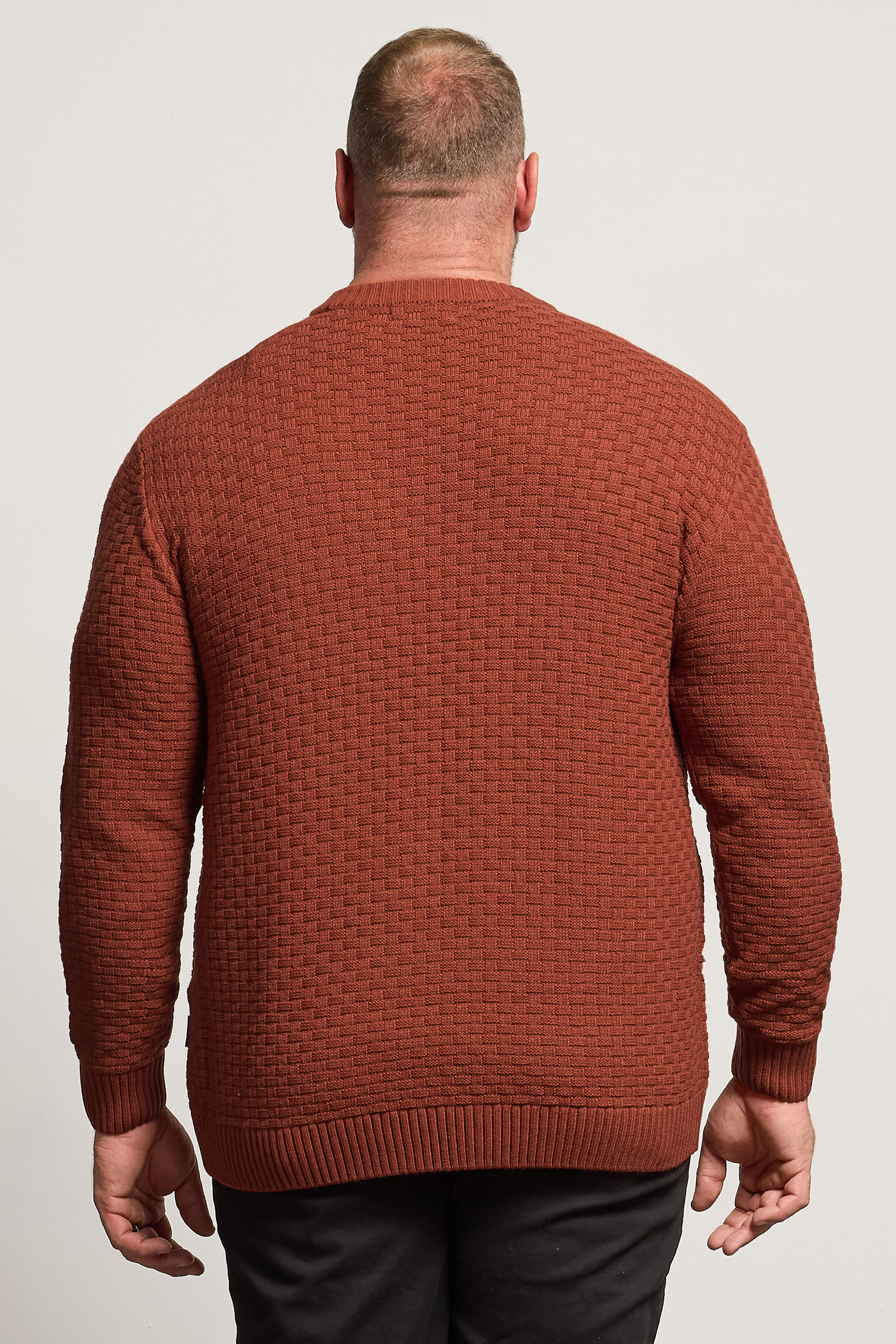 BadRhino Big & Tall Burnt Red Textured Crew Neck Knitted Jumper | BadRhino 2