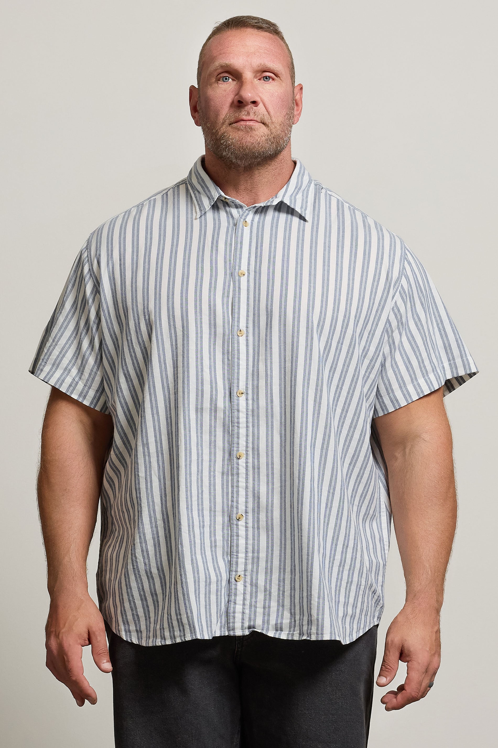 JACK & JONES Big & Tall White & Ensign Blue Striped Oxford Shirt | BadRhino 3