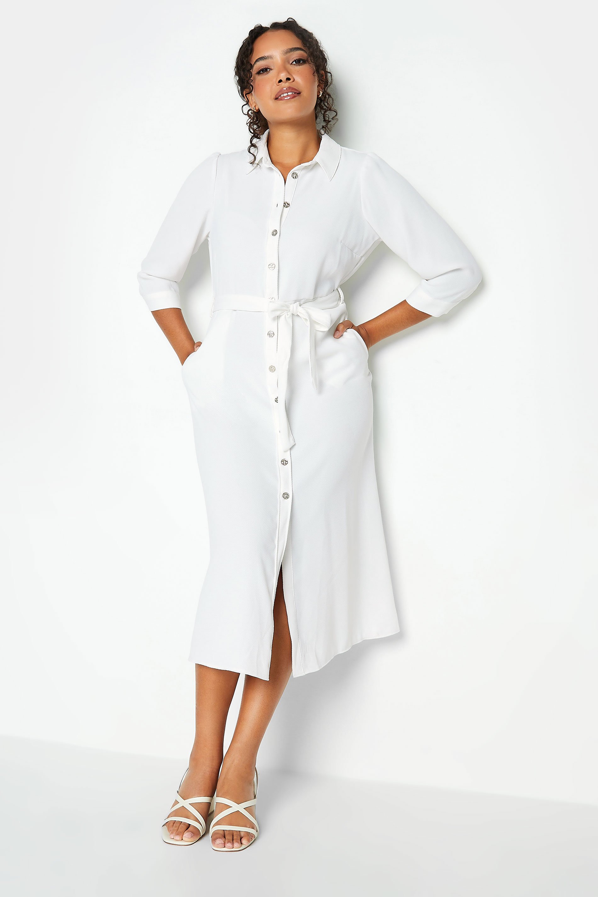 M&Co White Tie Waist Shirt Dress | M&Co 1