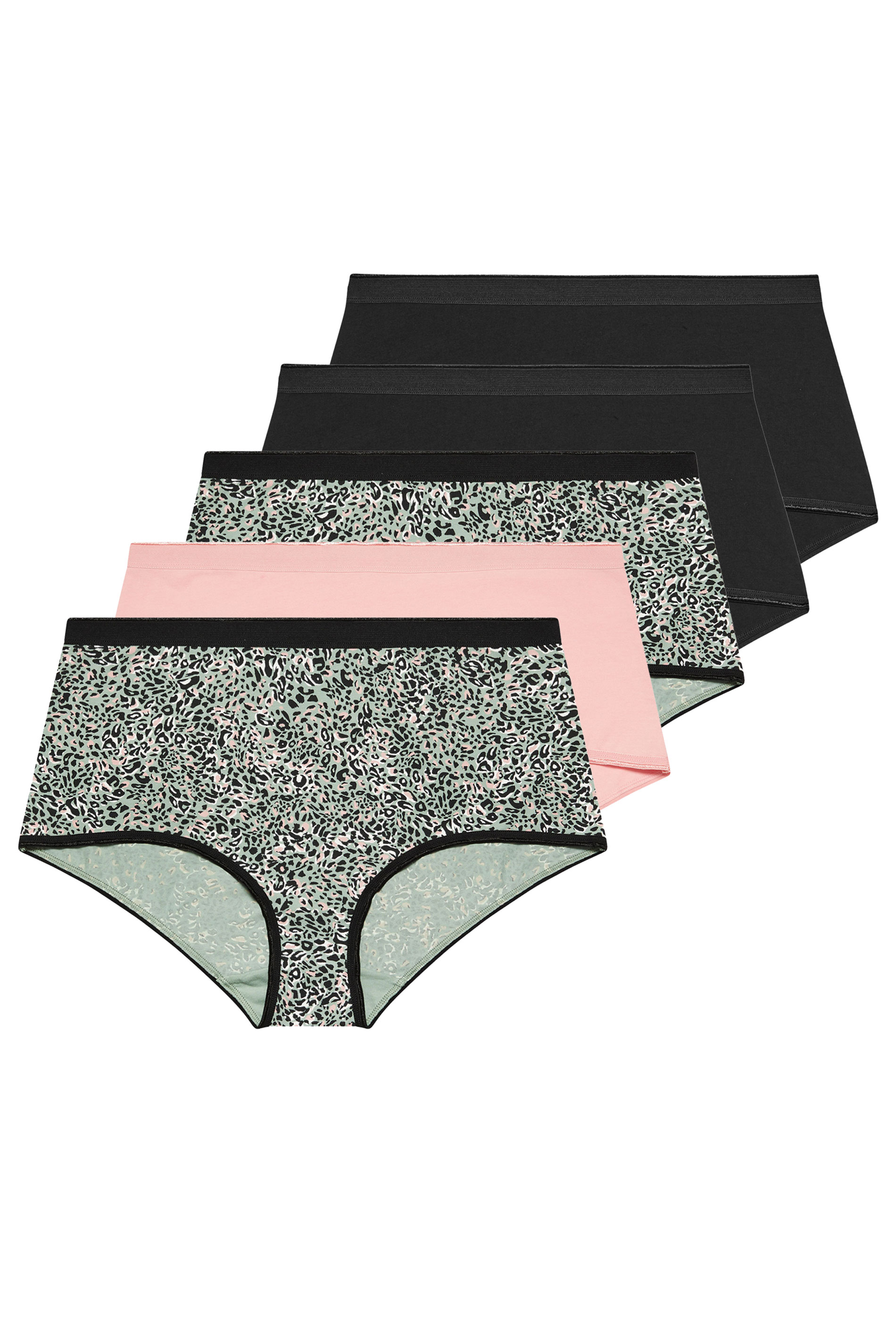 YOURSET 5 PACK Plus Size Black & Khaki Green Animal Print Full Briefs | Yours Clothing 3