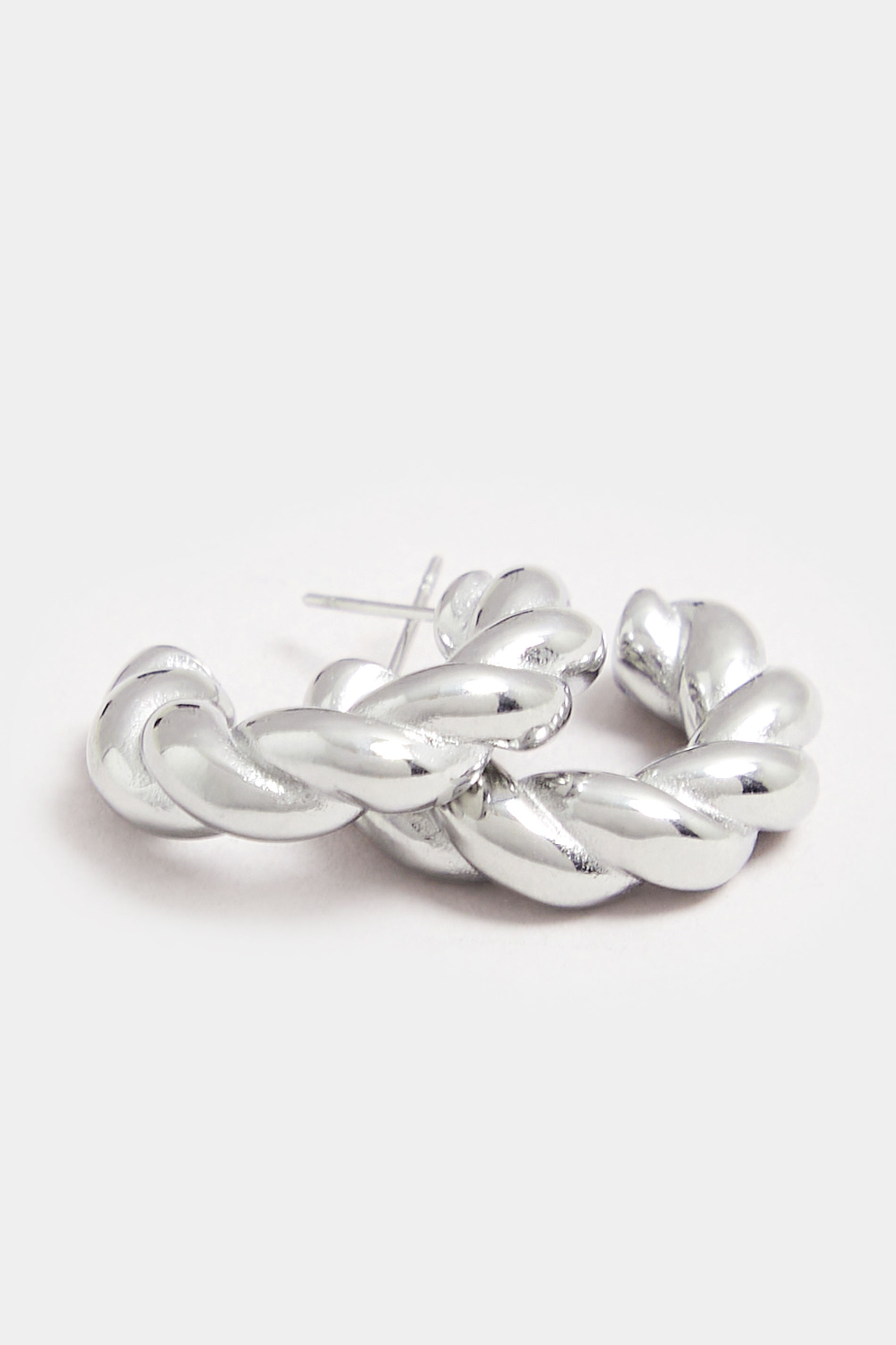 Silver Tone Stainless Steel Twisted Hoop Earrings | Yours Clothing 2