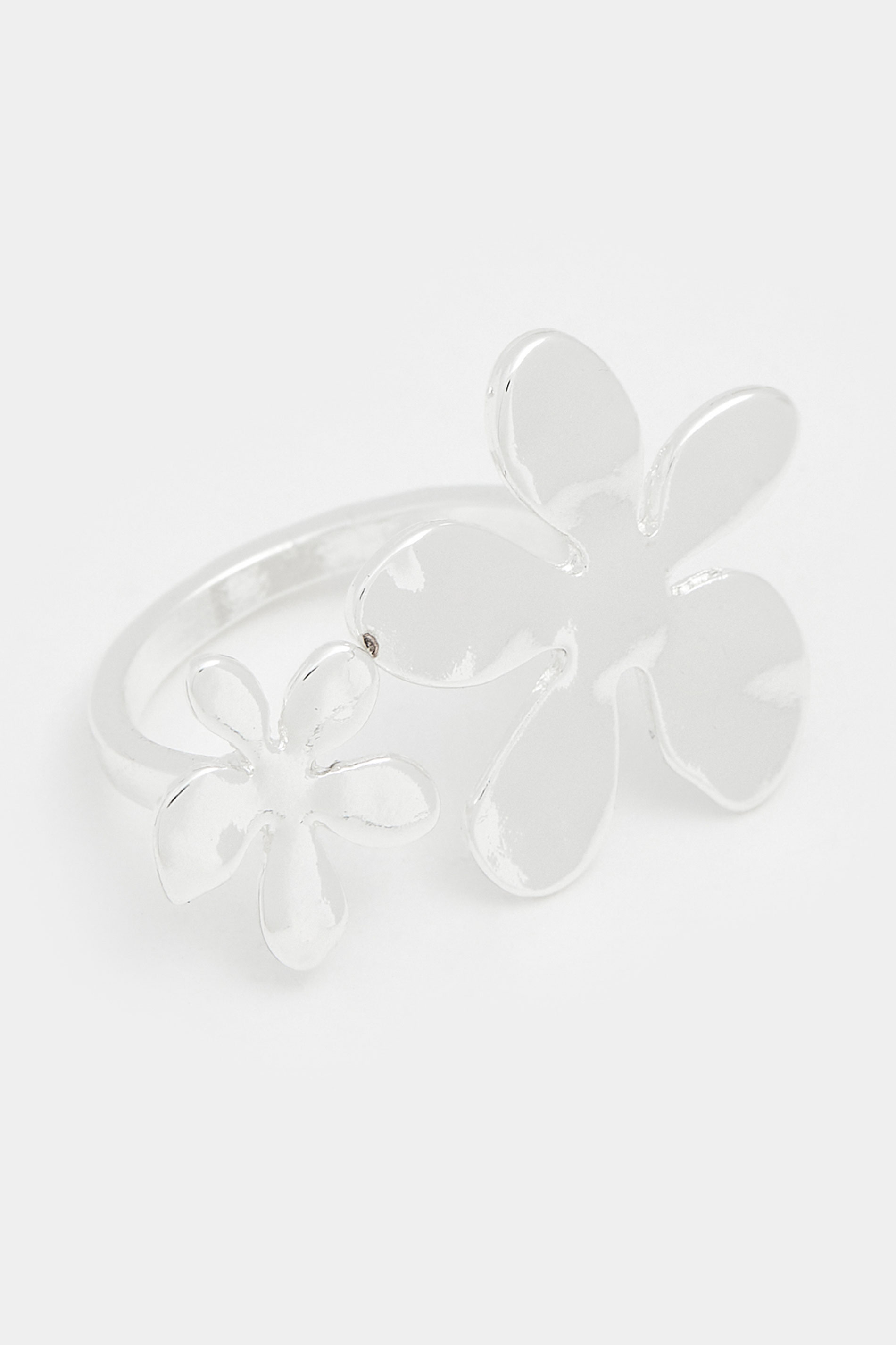 Silver Tone Adjustable Flower Ring | Yours Clothing 3