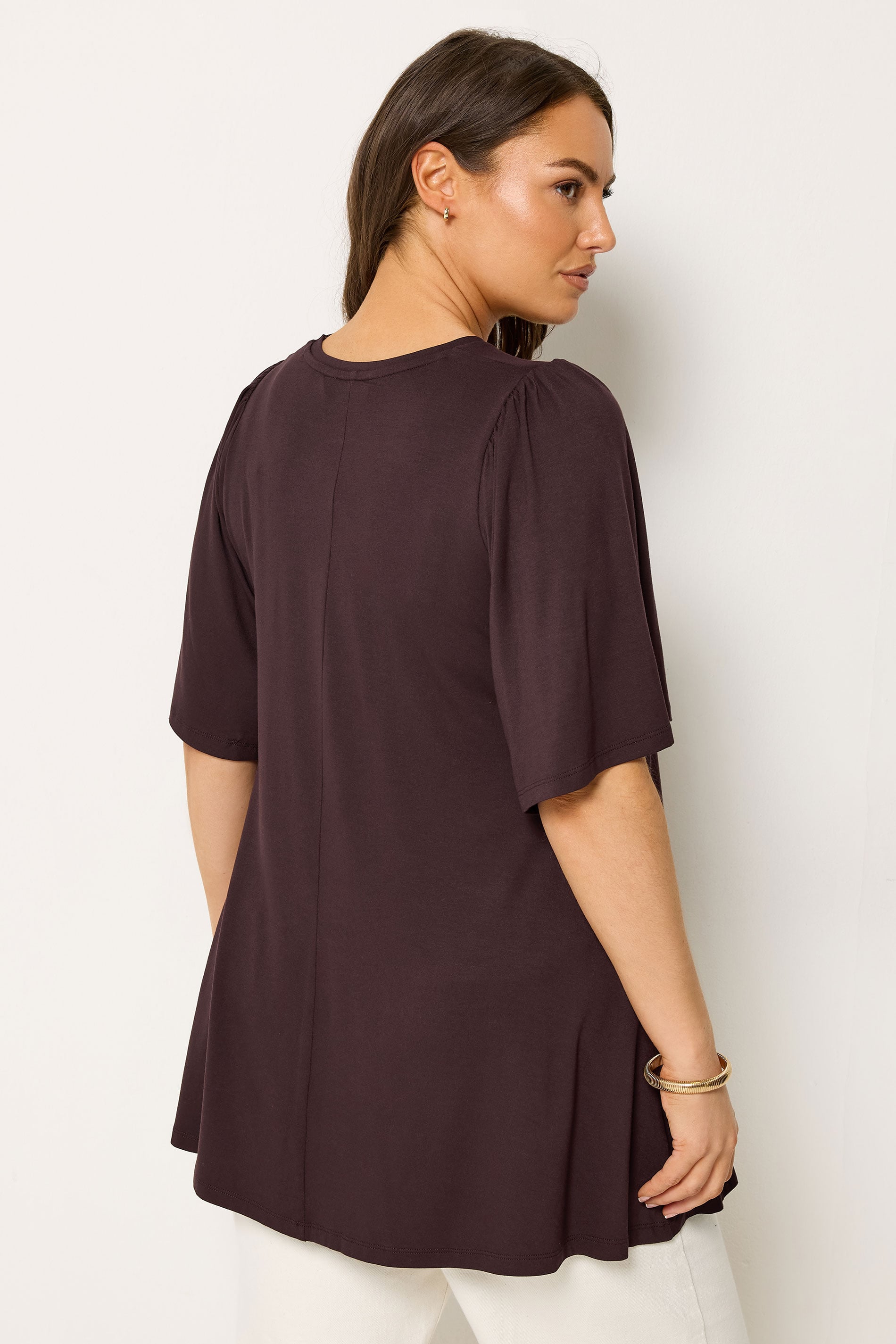 YOURS Plus Size Chocolate Brown Pleat Front Top | Yours Clothing 2