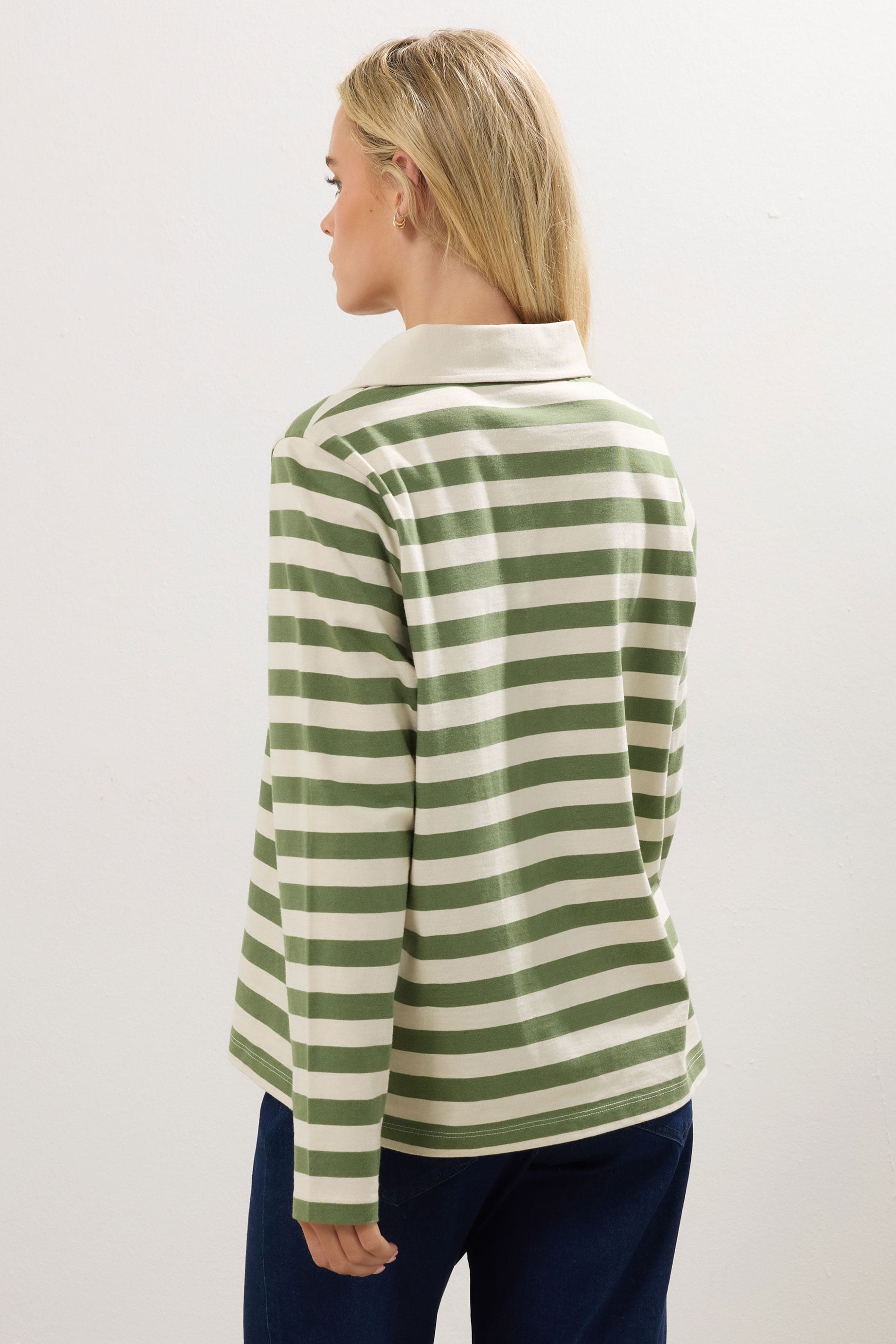 M&Co Petite Green & White Stripe Cotton Polo Shirt | M&Co 4
