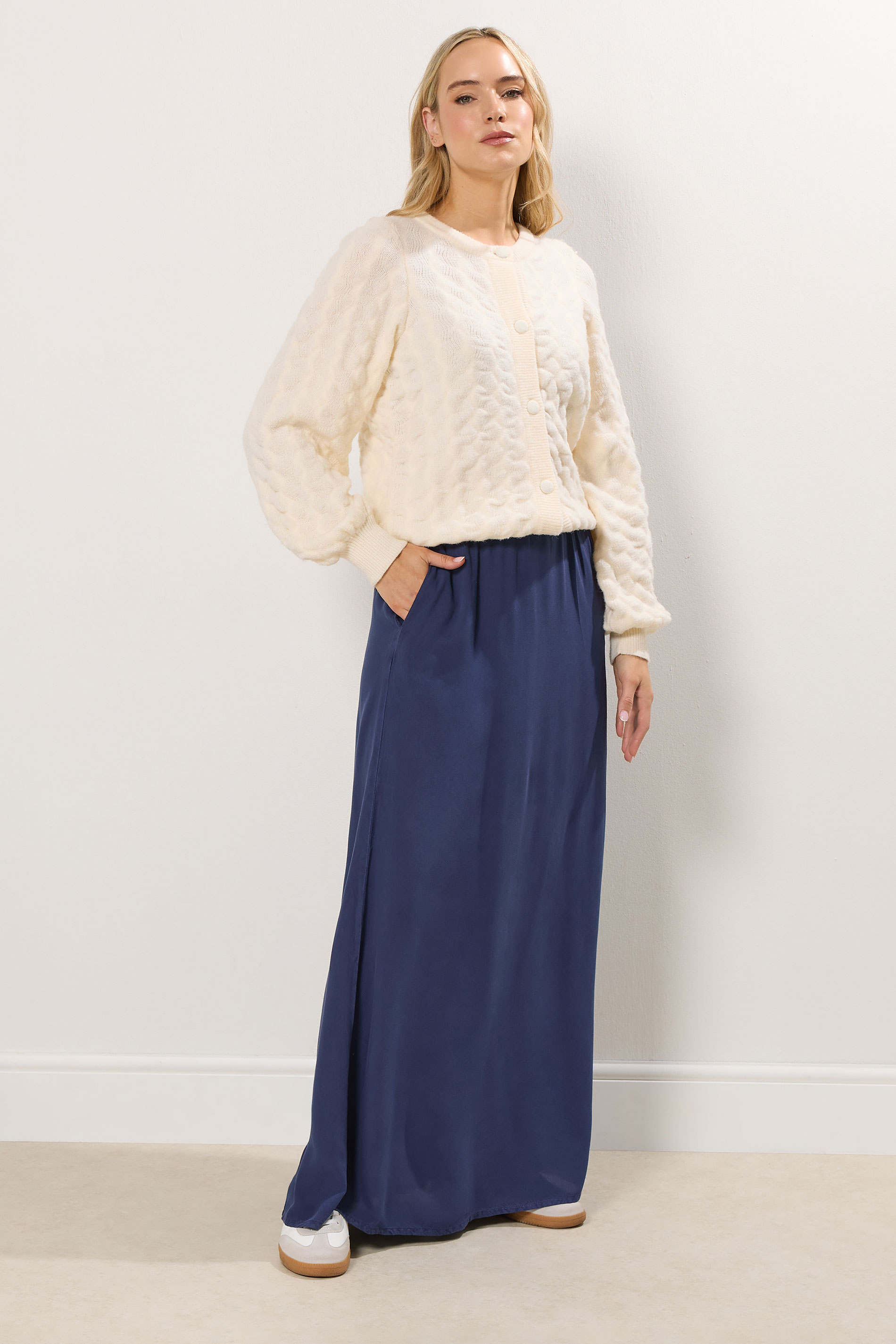 LTS Tall Navy Blue Acid Wash Side Split Maxi Skirt | Long Tall Sally 3