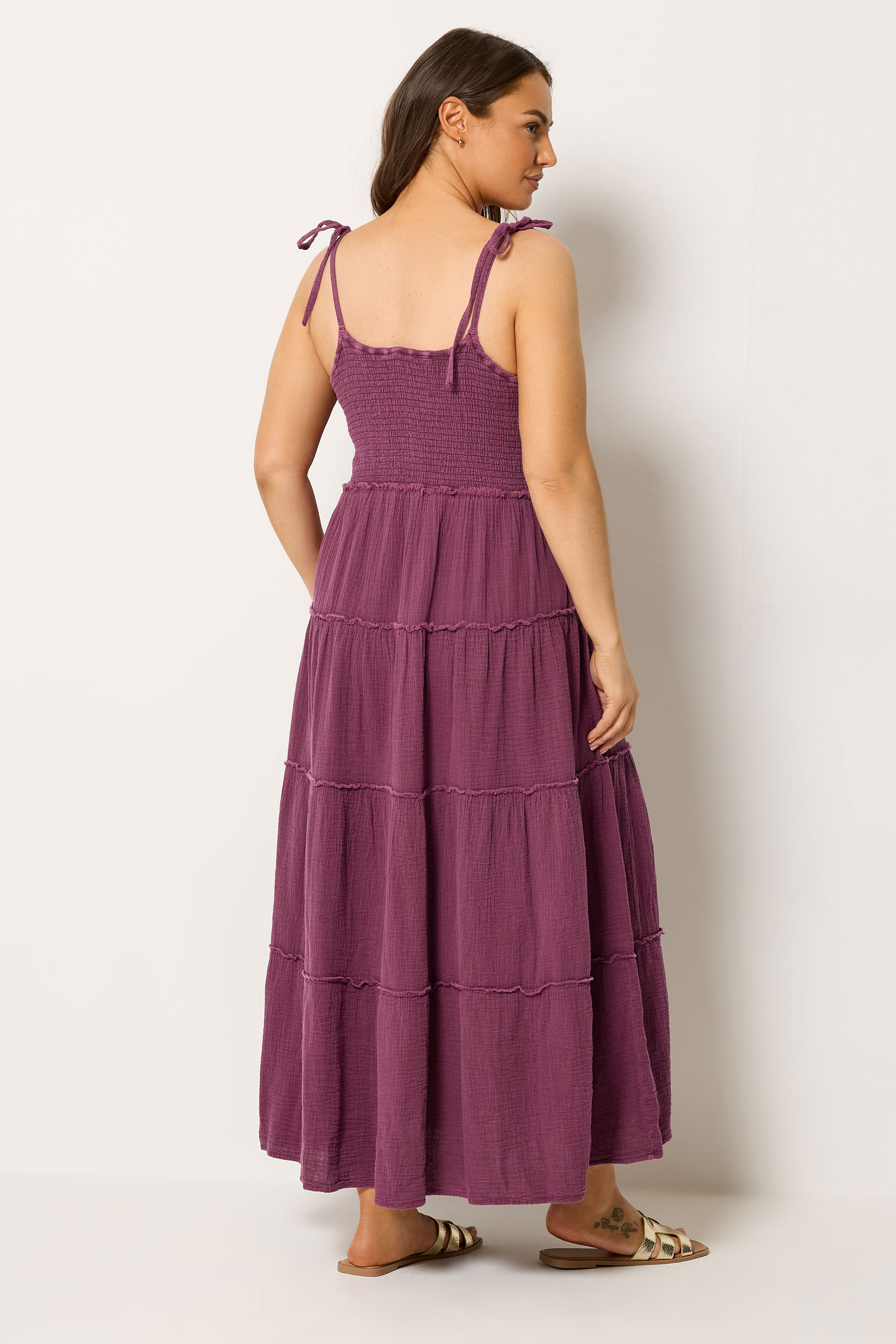 YOURS Plus Size Dark Pink Cheesecloth Tiered Dress | Yours Clothing 2