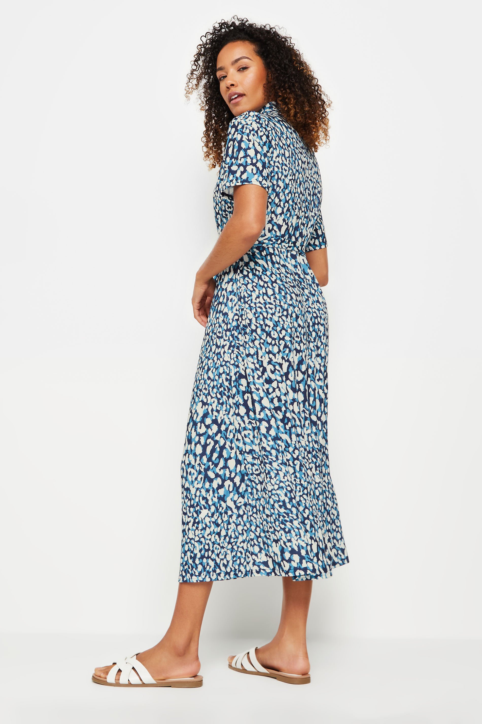 M&Co Blue Abstract Print Collared Midaxi Dress | M&Co 3