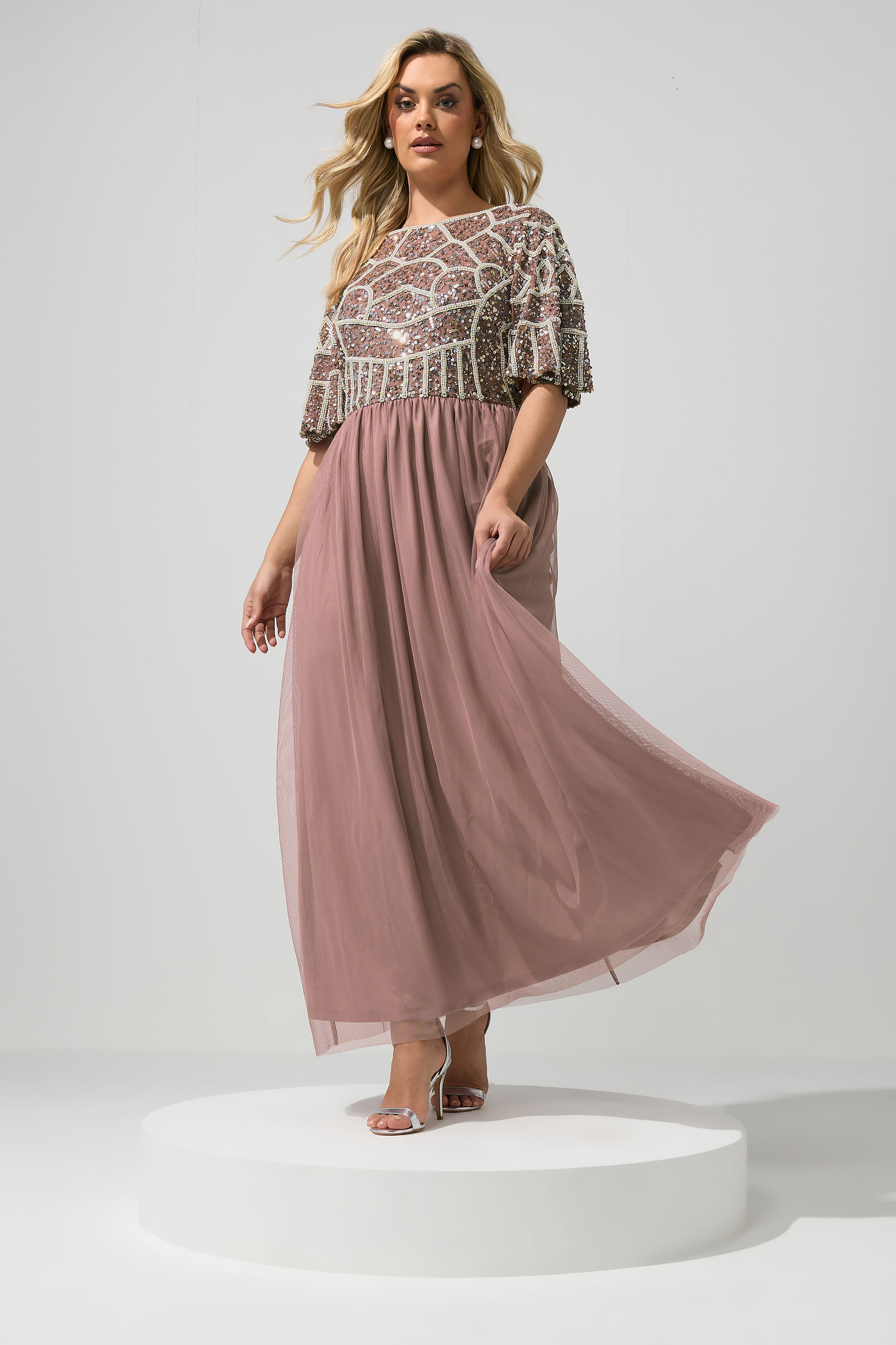 LUXE Plus Size Pink Embellished Maxi Dress | Yours Clothing 1