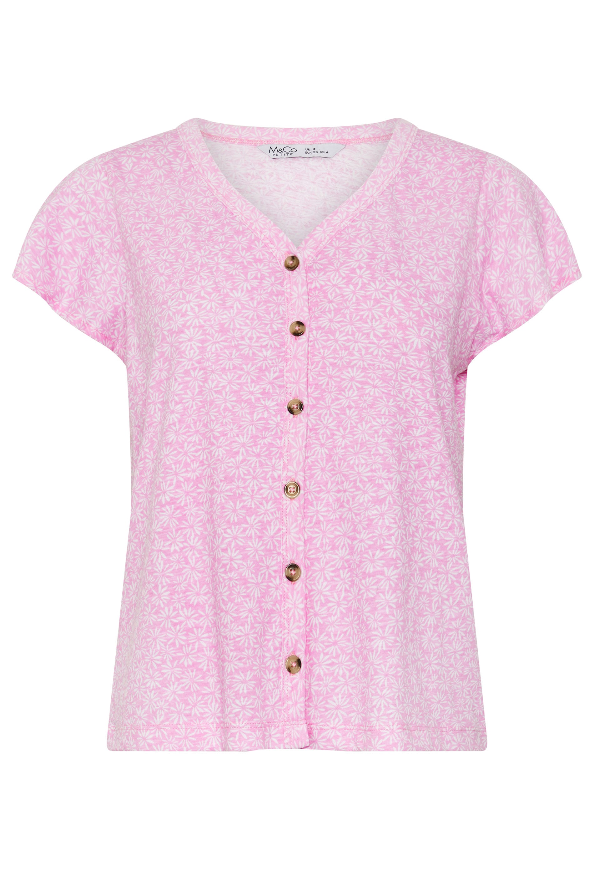 M&Co Petite Pink Ditsy Floral Cotton Frill Sleeve Blouse | M&Co 5