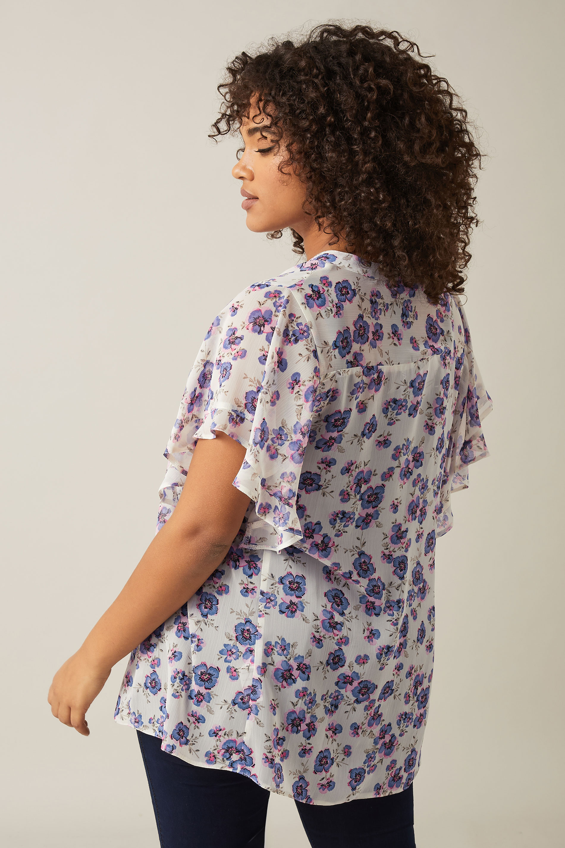 EVANS Plus Size Purple & White Floral Print Blouse | Evans  2