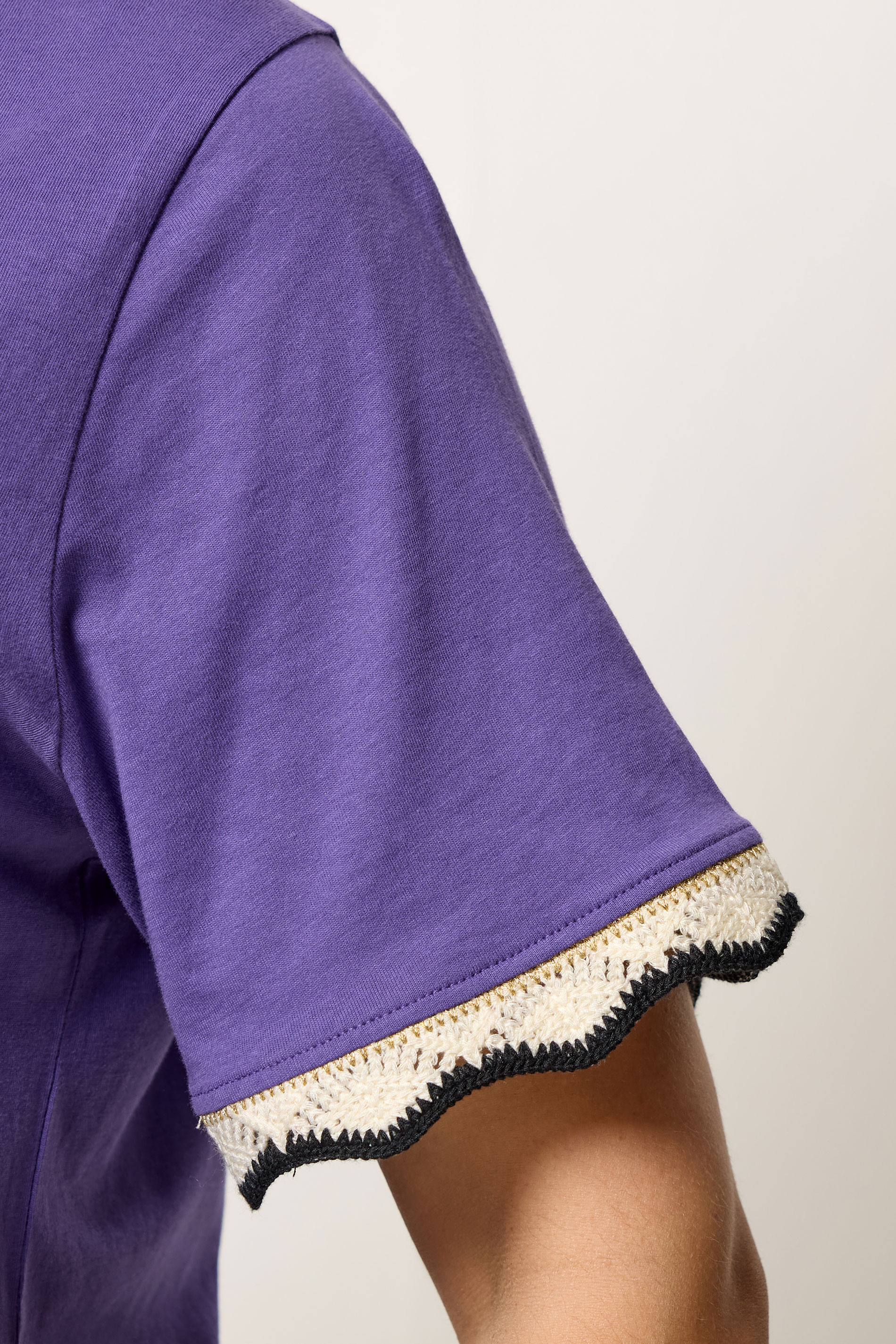YOURS Plus Size Purple Metallic Crochet Trim T-Shirt | Yours Clothing 4